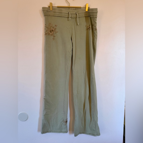 Vertigo Paris Pants - Vertigo Paris Y2K Green Embroidered Drawstring Cotton Sweat Pants Size Large